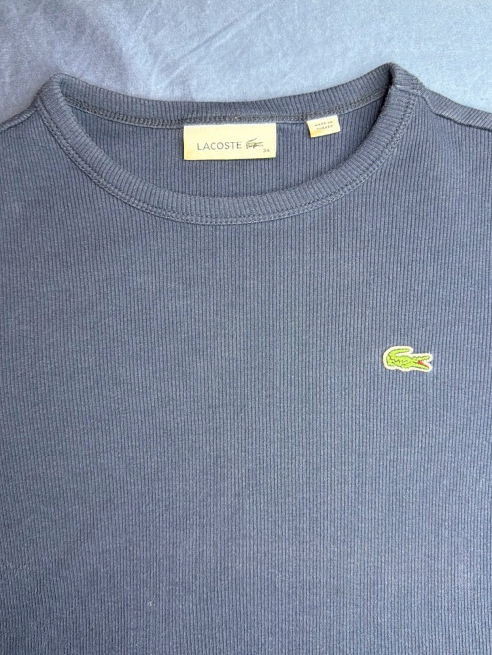 Lacoste adultNavy Ribbed Crewneck Tee with blue Crocodile